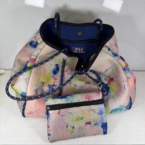 Parker & Hyde Pink Floral Splatter Neoprene Large Tote Carry All Bag and Wallet